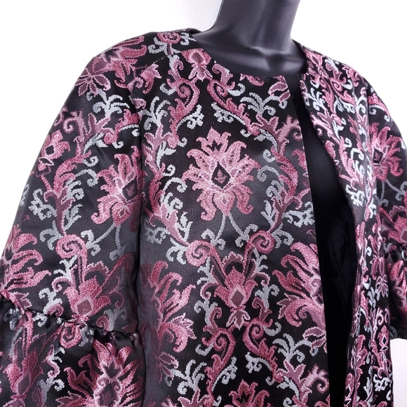 Kate Spade Black/Pink/Blue Finer Things Multi-color Tapestry Jacquard Coat - Picture 8 of 13